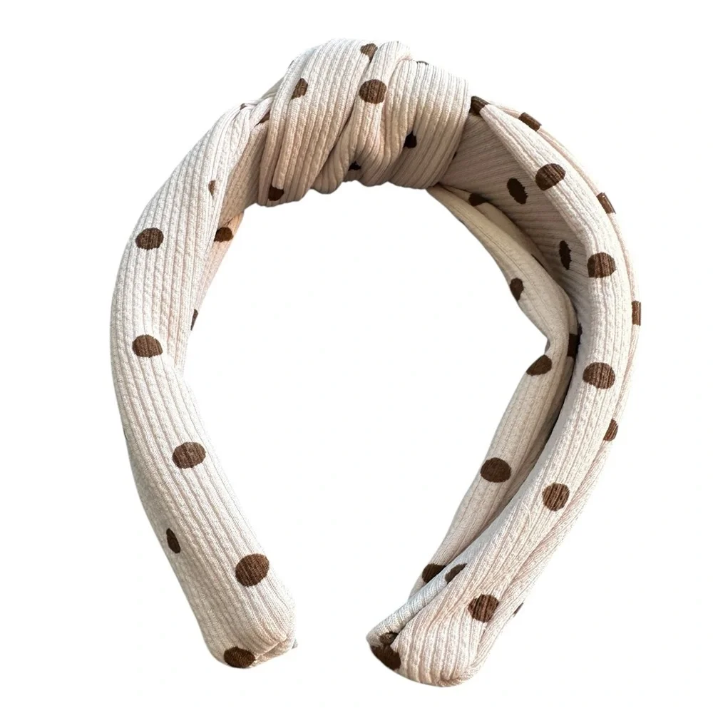 Neutral Tan and Brown Polka Dot Fabric Headband